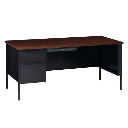 Hirsh Left-Hand Single Pedestal File Office Desk with Center Drawer, 30" D x 66" W, Black / Walnut